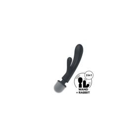 2 en 1 Vibromasseur rabbit et wand noir USB Triple Lover Satisfyer 